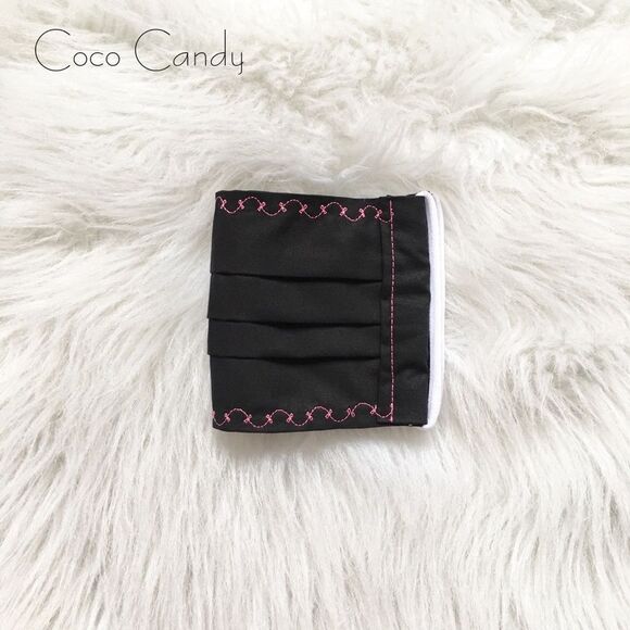 🆕Embroidered Pink Bow Black Fabric Reusable Face Mask - Picture 4 of 6